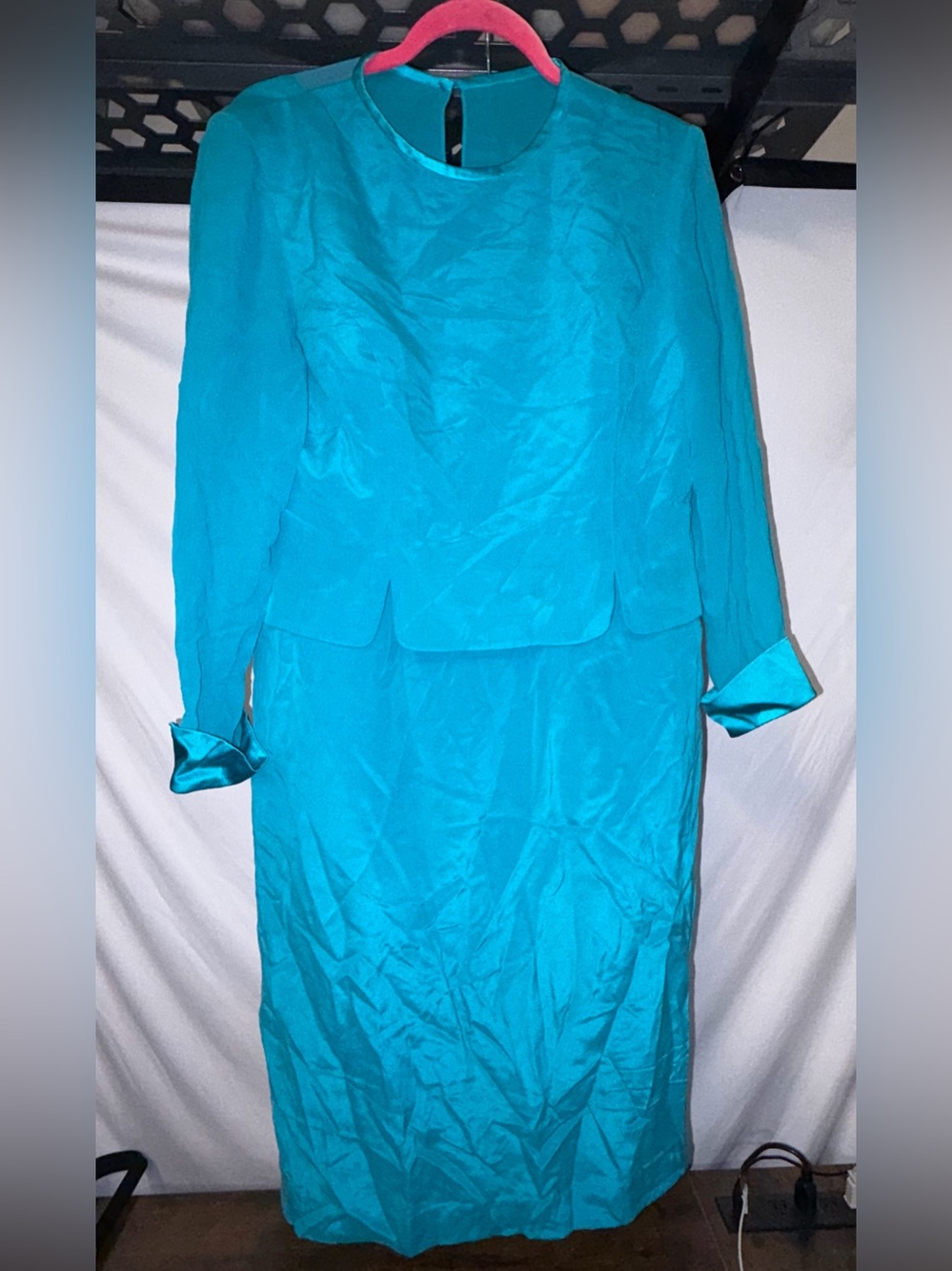 Shomi 100% Silk Professional Women's Teal Long-Sleeve Dress Size 8